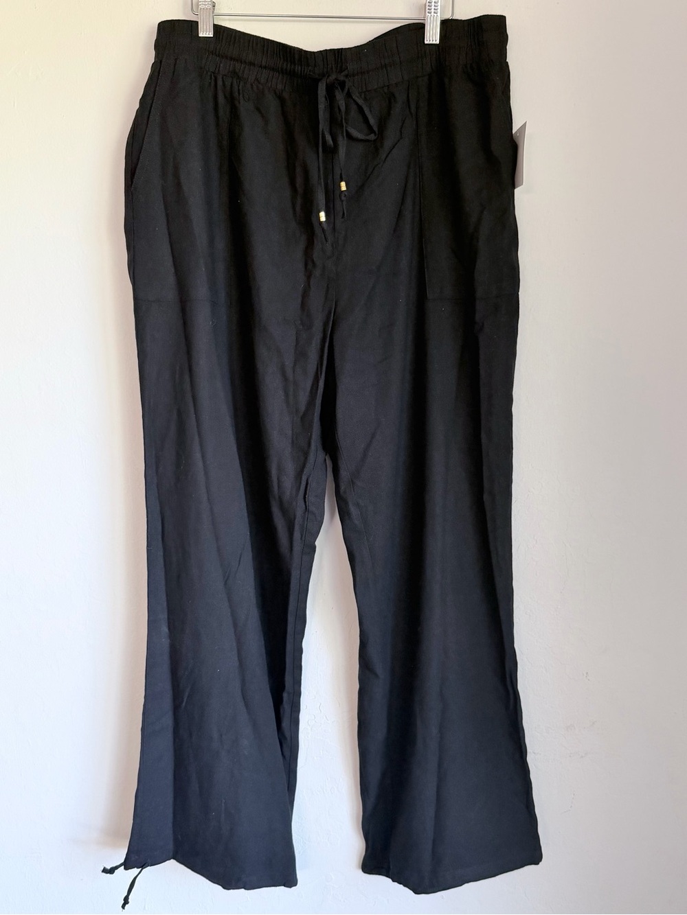 Ellen Tracy Black Linen Blend Drawstring Wide-Leg Pants, Sz XL NWT